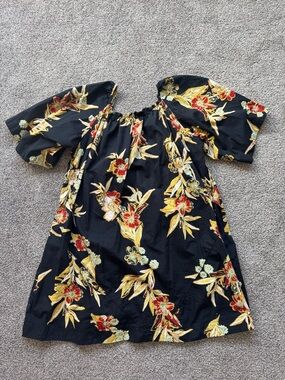 Free People Black Floral Mini Dress/Tunic with Yellow & Red Blooms